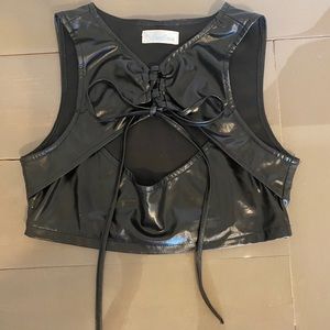 Black faux leather crop top